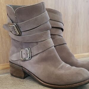Vince Camuto Taupe Ankle Booties with Buckle Detail